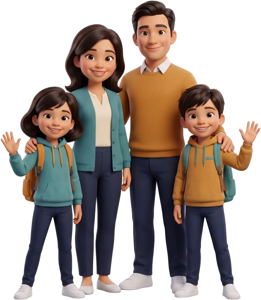 El sallayan Mektebia ailesi: anne, baba, Elif ve Ali